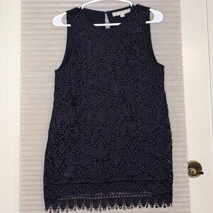 Ann Taylor LOFT Navy Blue Lace Overlay Professional Sleeveless Tank Top - Size S